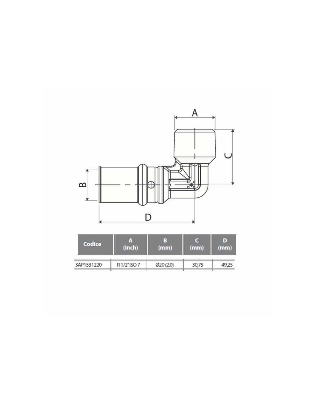 Gomito Maschio X Mm A Pressare Per Tubo Multistrato Ape