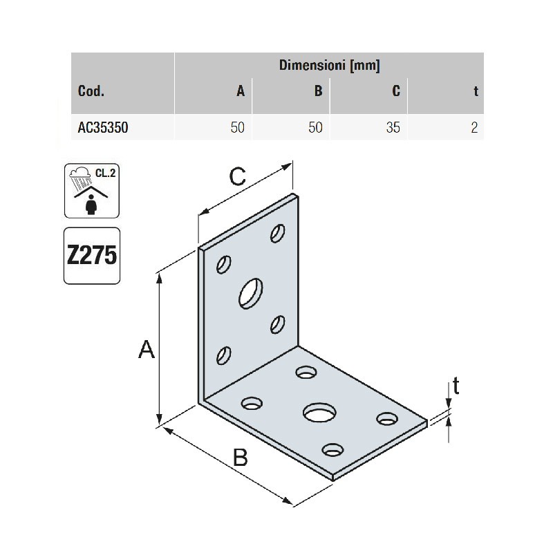 Piastra Fissaggio Angolare Travi In Legno 50x50x35mm AC35350 Friulsider -  Cod. 80411B05040